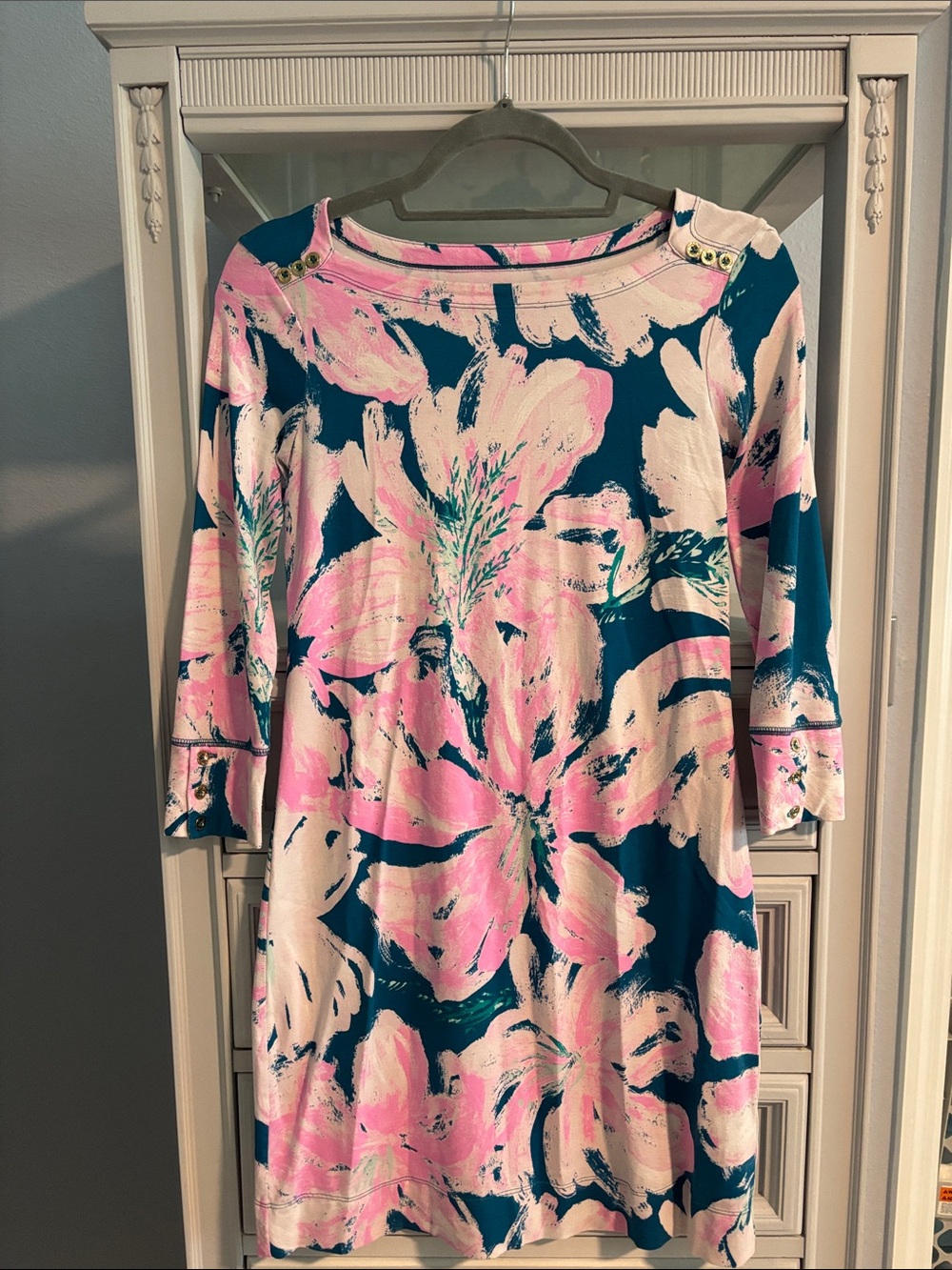 Lilly Pulitzer Teal & Pink Floral Midi Dress